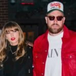 Taylor Swift and Travis Kelce at a red carpet event 2025