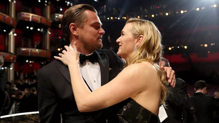 Kate Winslet and Leonardo DiCaprio on a red carpet event